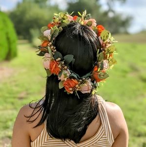 Peach and orange flower crown